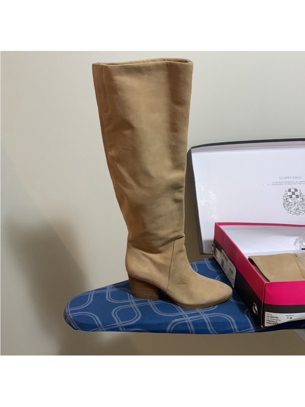 Brown suede knee high boot
